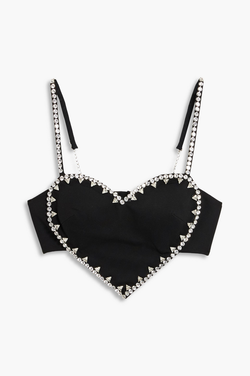 area - cropped crystal-embellished ponte bustier top - black - xs