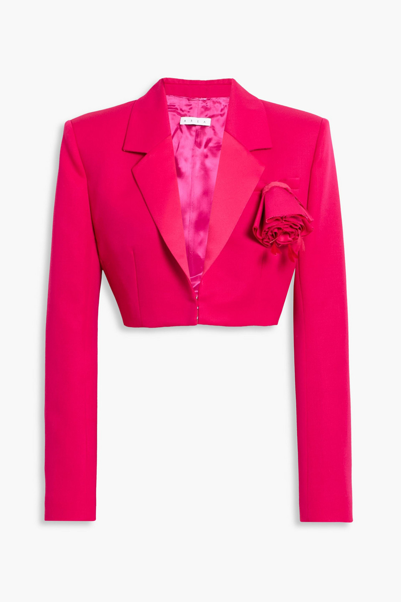 area - cropped floral-appliquéd wool-twill blazer - pink - us 4
