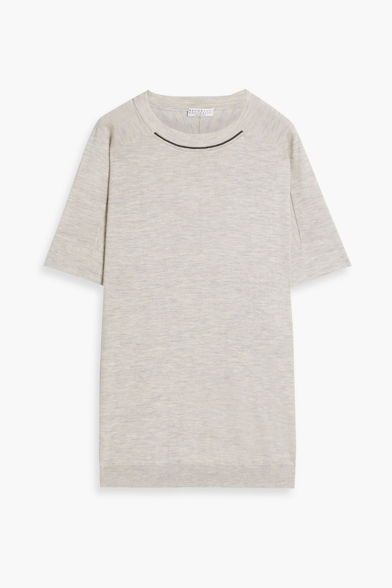 brunello cucinelli - bead-embellished cashmere and silk-blend sweater - gray - m