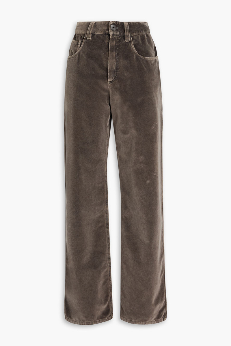 brunello cucinelli - bead-embellished cotton-velvet straight-leg pants - neutral - it 44