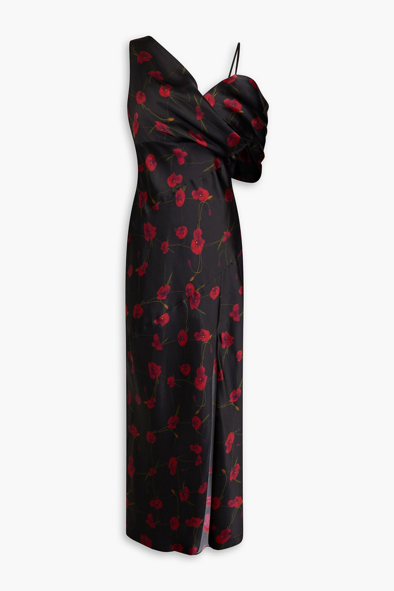 nicholas - off-the-shoulder floral-print silk-blend satin midi dress - black - us 4
