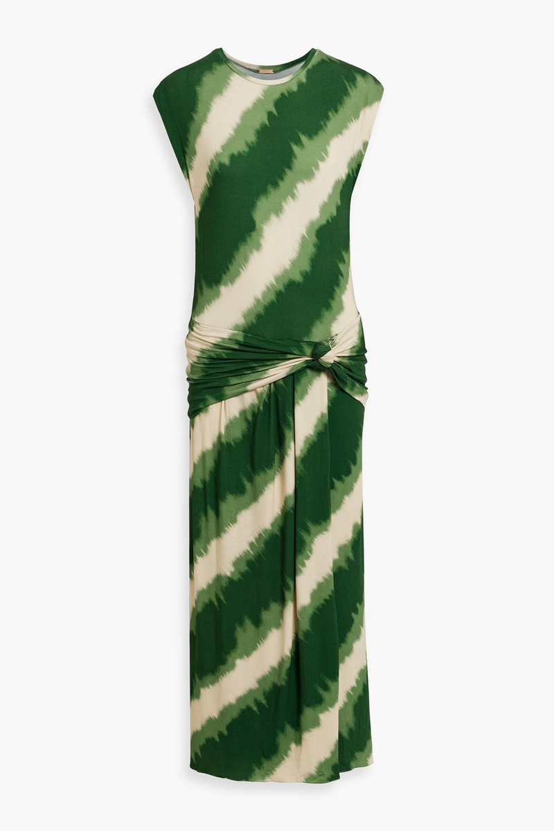 johanna ortiz - wrapped in color knotted printed stretch-jersey maxi dress - green - us 10