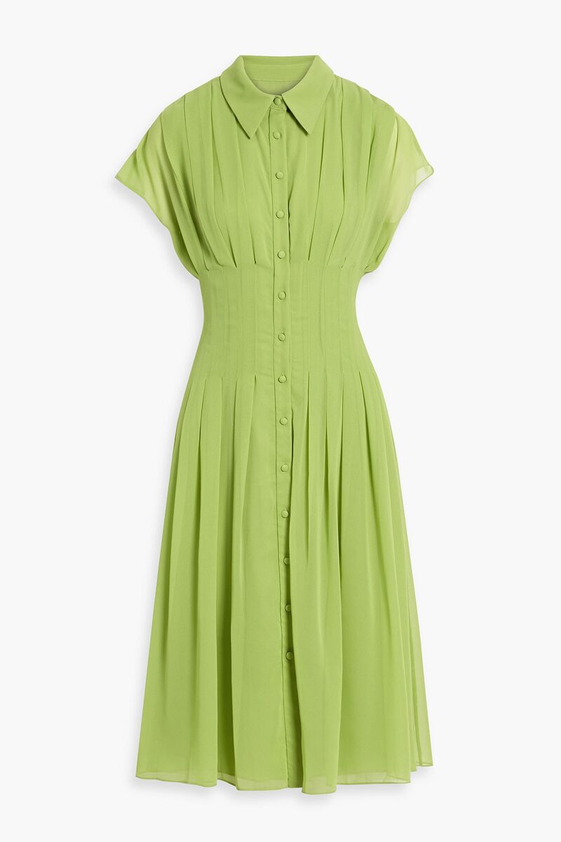 Mikael Aghal - Pleated chiffon midi shirt dress - Green - US 6
