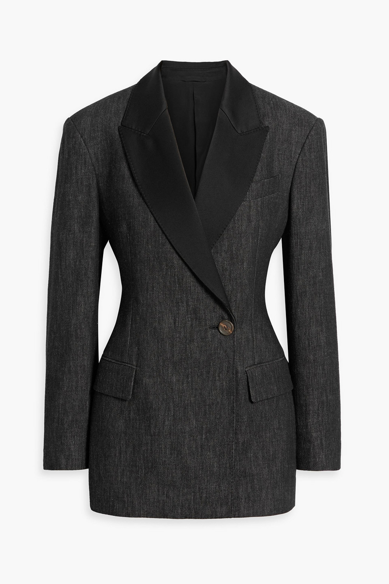 brunello cucinelli - satin-trimmed double-breasted denim blazer - black - it 36