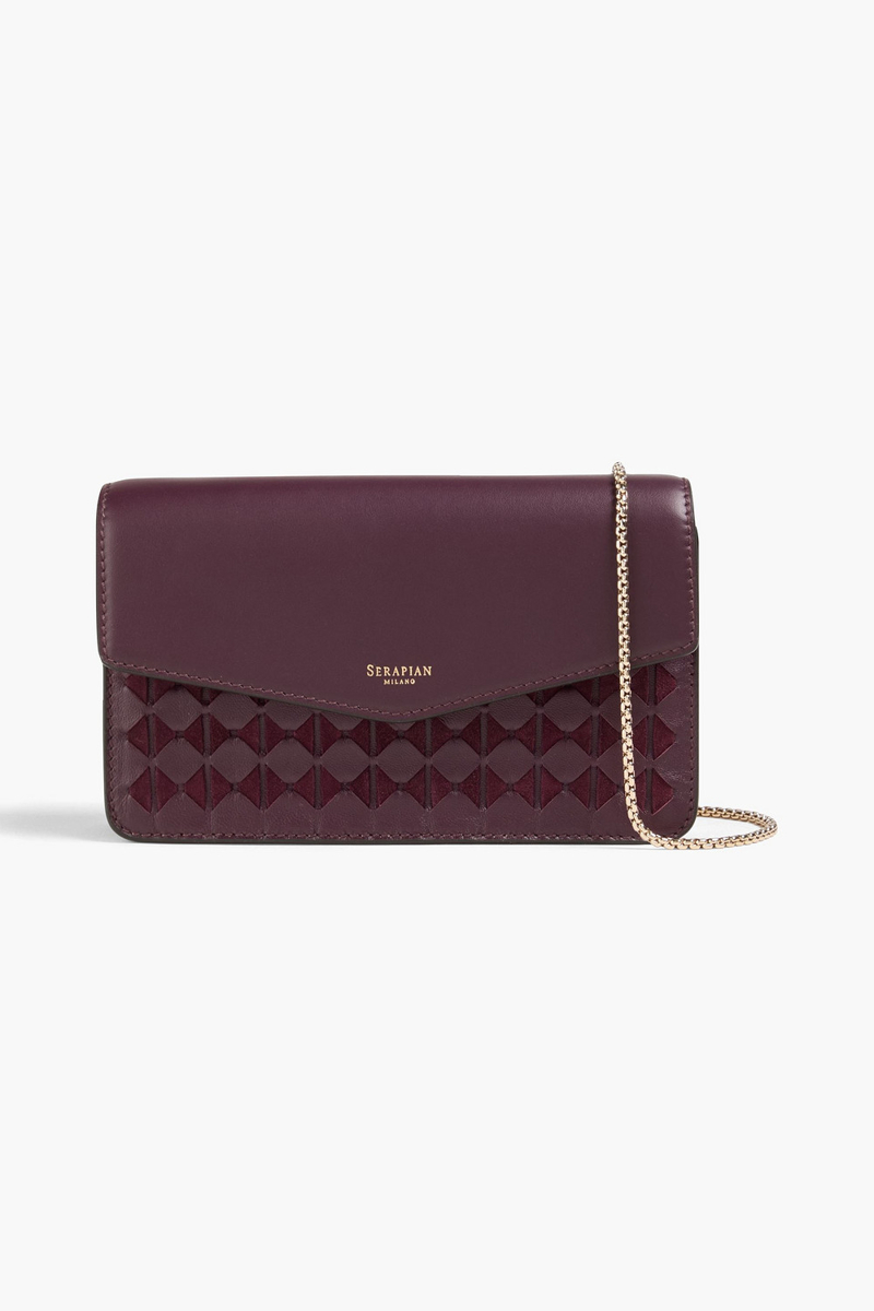 serapian - mosaico woven leather and suede clutch - purple - onesize
