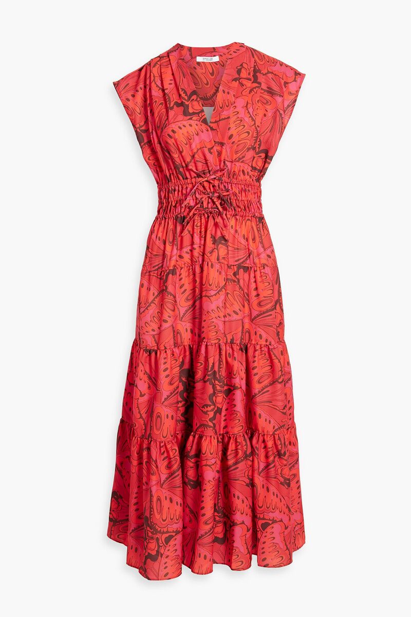 Derek Lam 10 Crosby - Tiered printed satin-crepe midi dress - Red - US 0