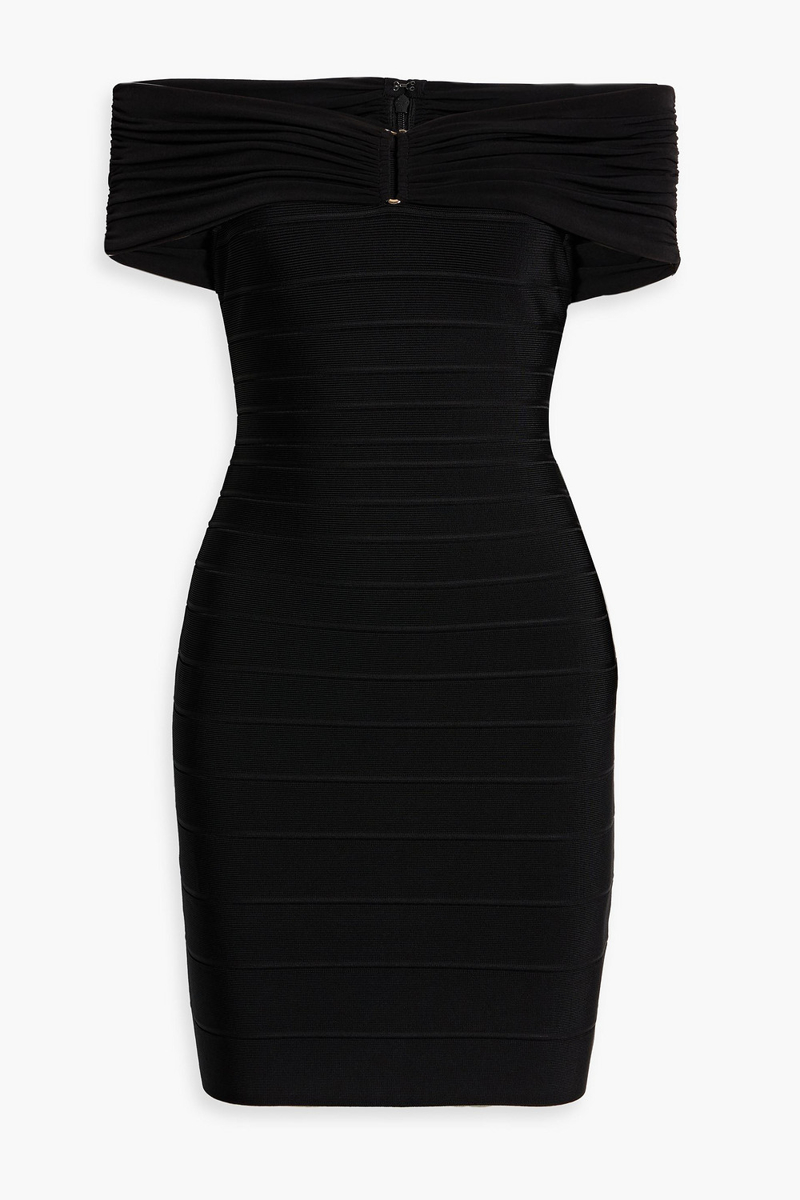 hervé léger - celine off-the-shoulder bandage mini dress - black - l