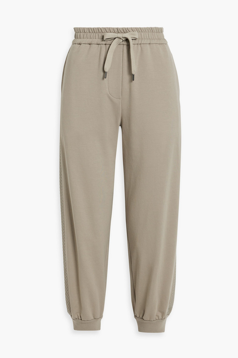brunello cucinelli - cropped embellished french cotton-blend terry track pants - neutral - s
