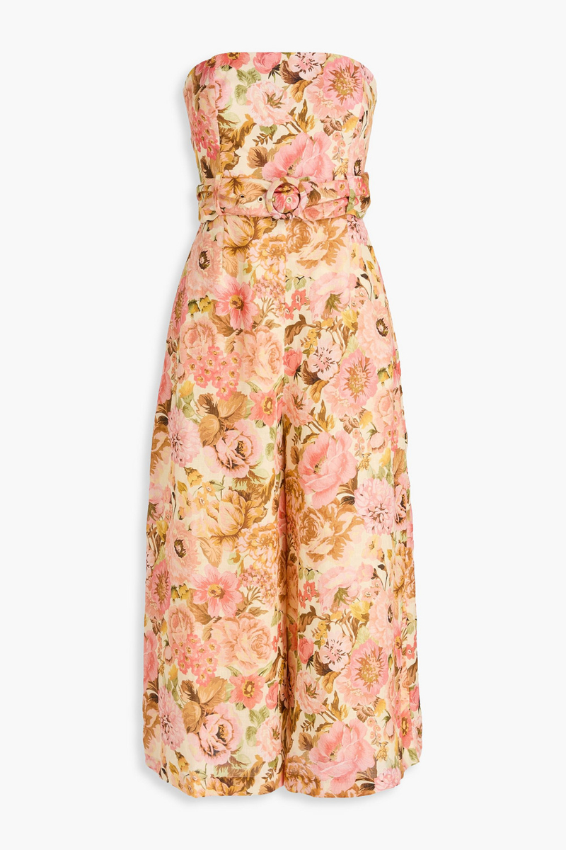 zimmermann - strapless cropped floral-print linen jumpsuit - pink - 3