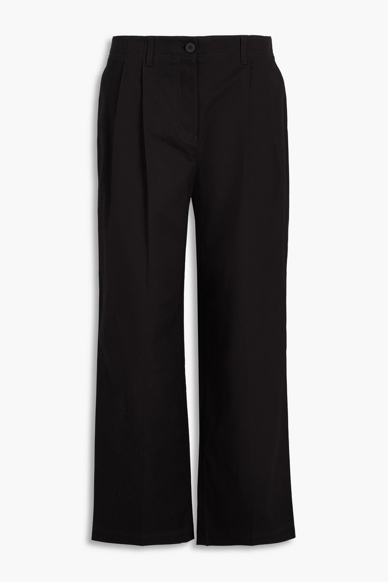toteme - pleated cotton-twill straight-leg pants - black - fr 32