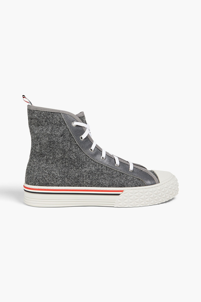 Thom Browne - Leather-trimmed tweed high-top sneakers - Gray - US 7