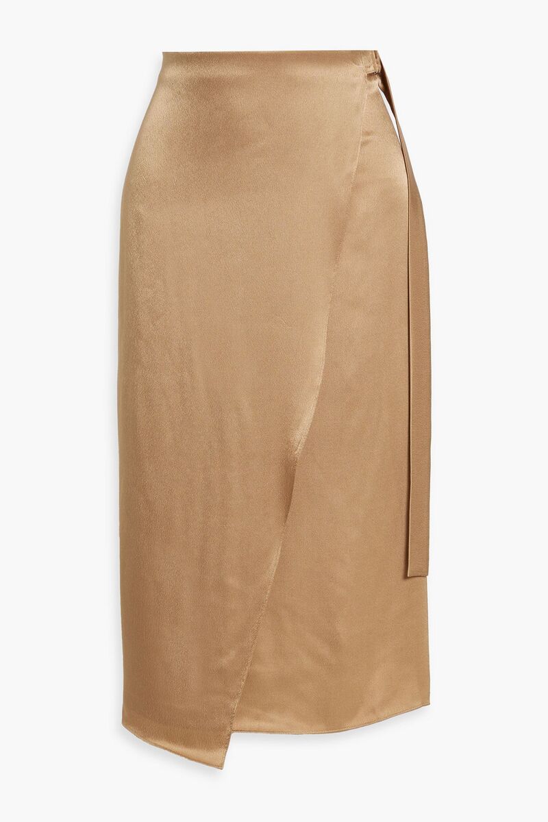 Vince. - Wrap-effect satin midi skirt - Neutral - US 0