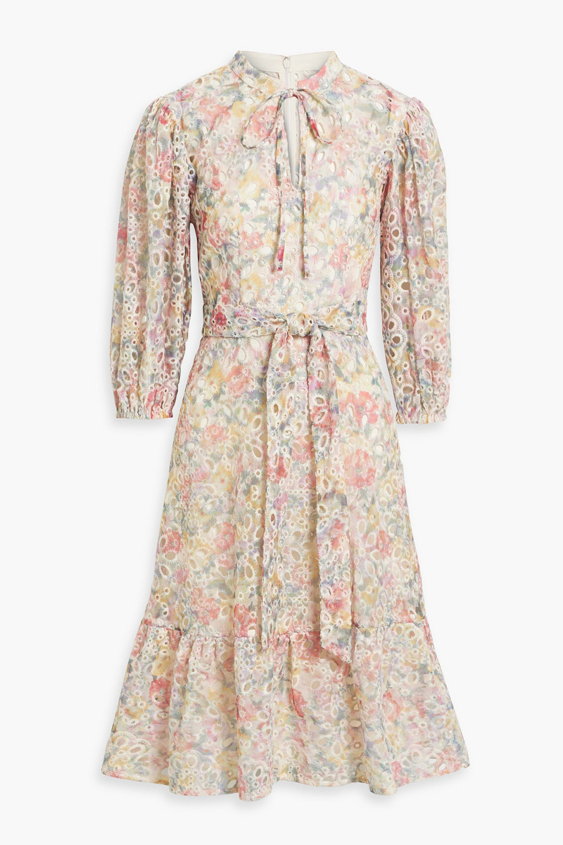 mikael aghal - belted printed broderie anglaise midi dress - multicolor - us 2