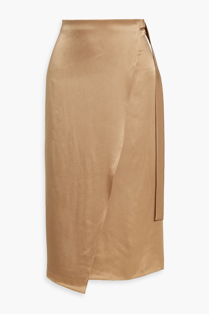 vince. - wrap-effect satin midi skirt - neutral - us 00
