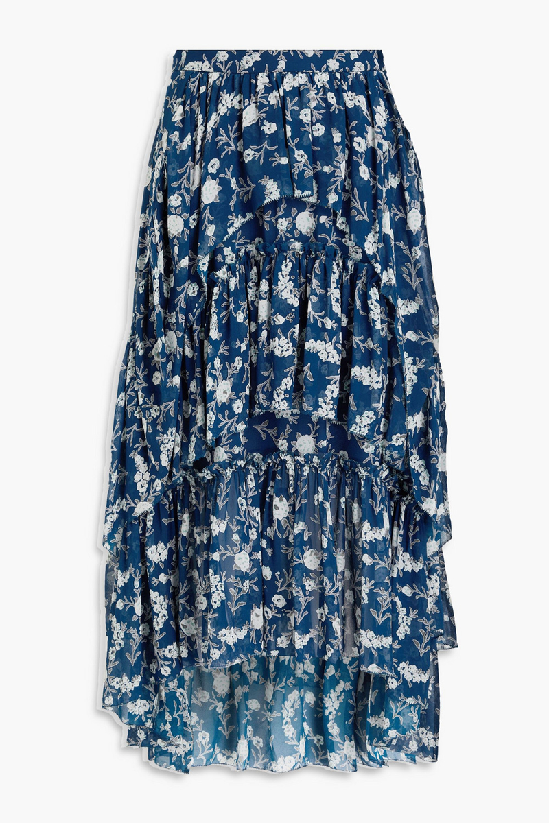 ulla johnson - marilyn floral-print silk-georgette midi skirt - blue - us 8