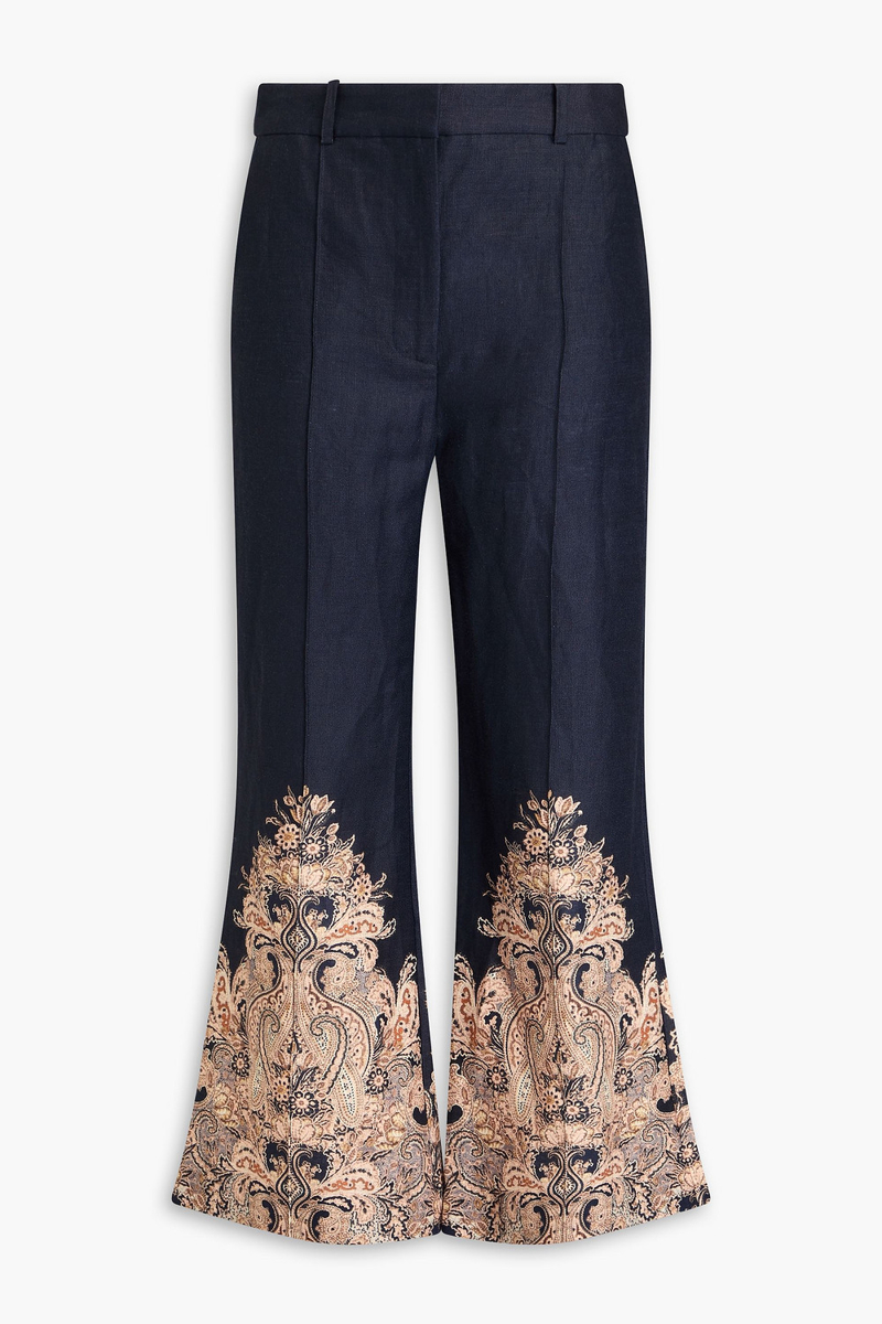 zimmermann - paisley-print linen kick-flare pants - blue - 00
