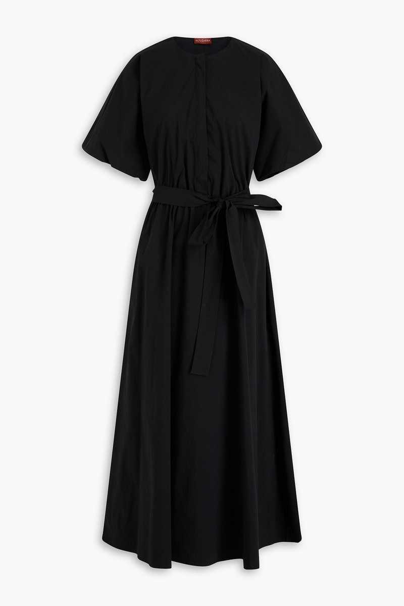 altuzarra - belted cotton-blend poplin midi dress - black - fr 42