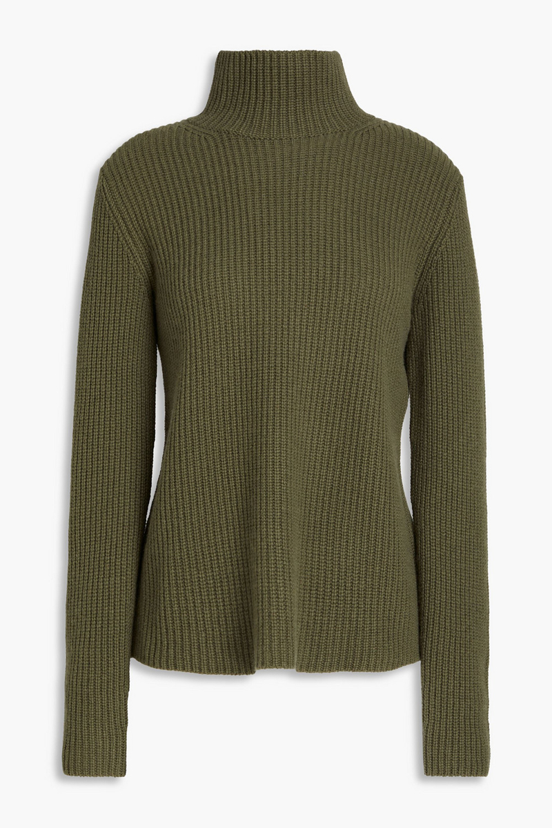 vince. - ribbed cashmere turtleneck sweater - green - l
