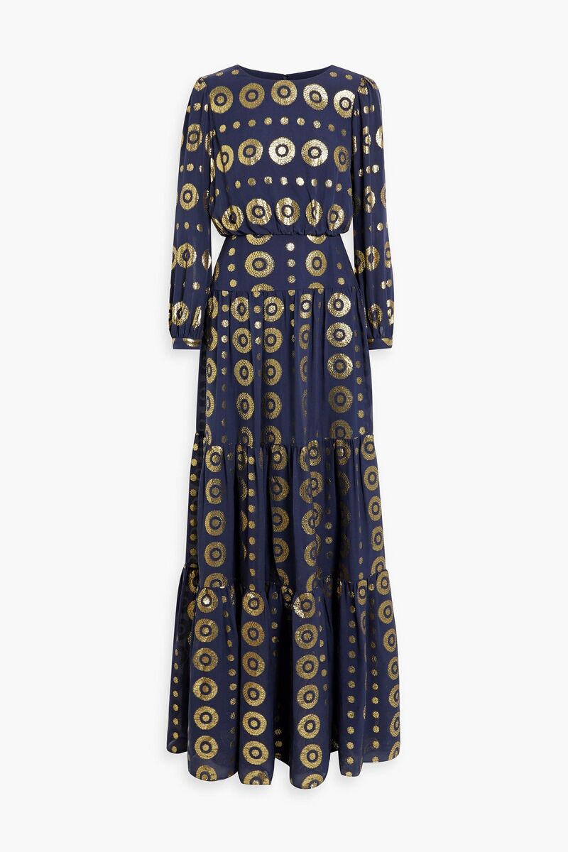 Saloni - Isabel metallic fil coupé silk and Lurex®-blend maxi dress - Blue - UK 6