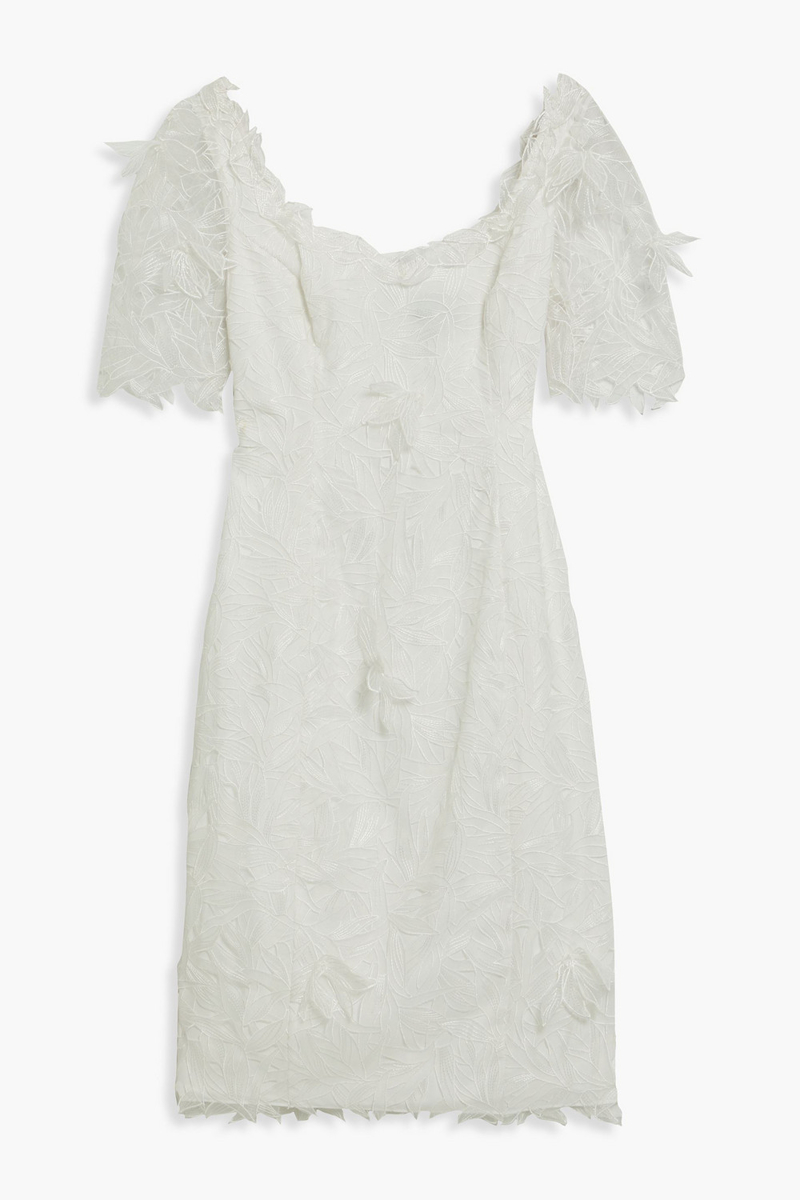 Marchesa Notte - Appliquéd embroidered chiffon midi dress - White - US 8
