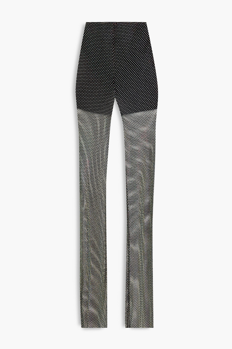 rotate birger christensen - sianna crystal-embellished iridescent mesh flared pants - black - de 34
