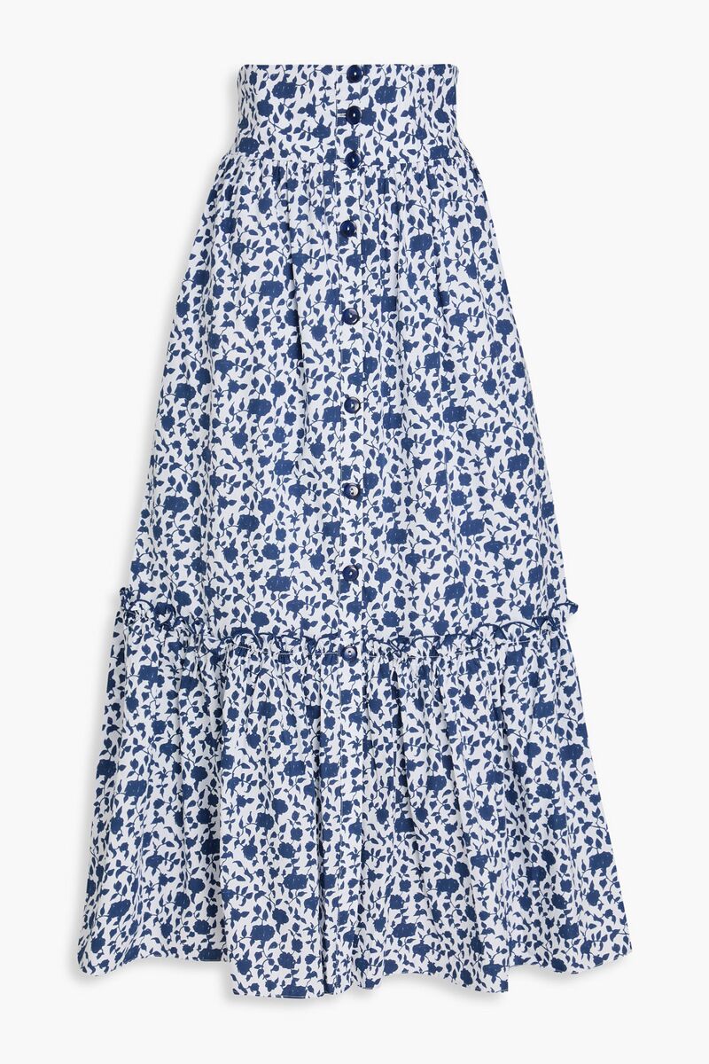 LORETTA CAPONI - Tecla floral-print cotton maxi skirt - Blue - M