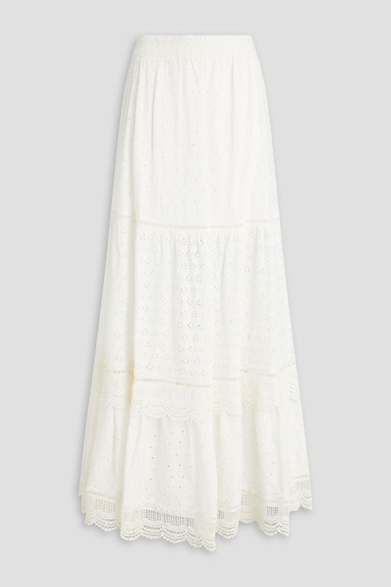 alice olivia - reise broderie anglaise cotton maxi skirt - white - us 0