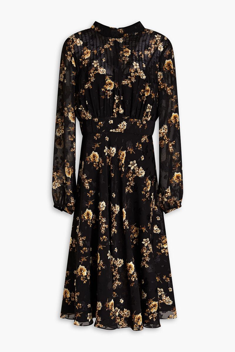Mikael Aghal - Pintucked floral-print fil coupé chiffon dress - Black - US 8
