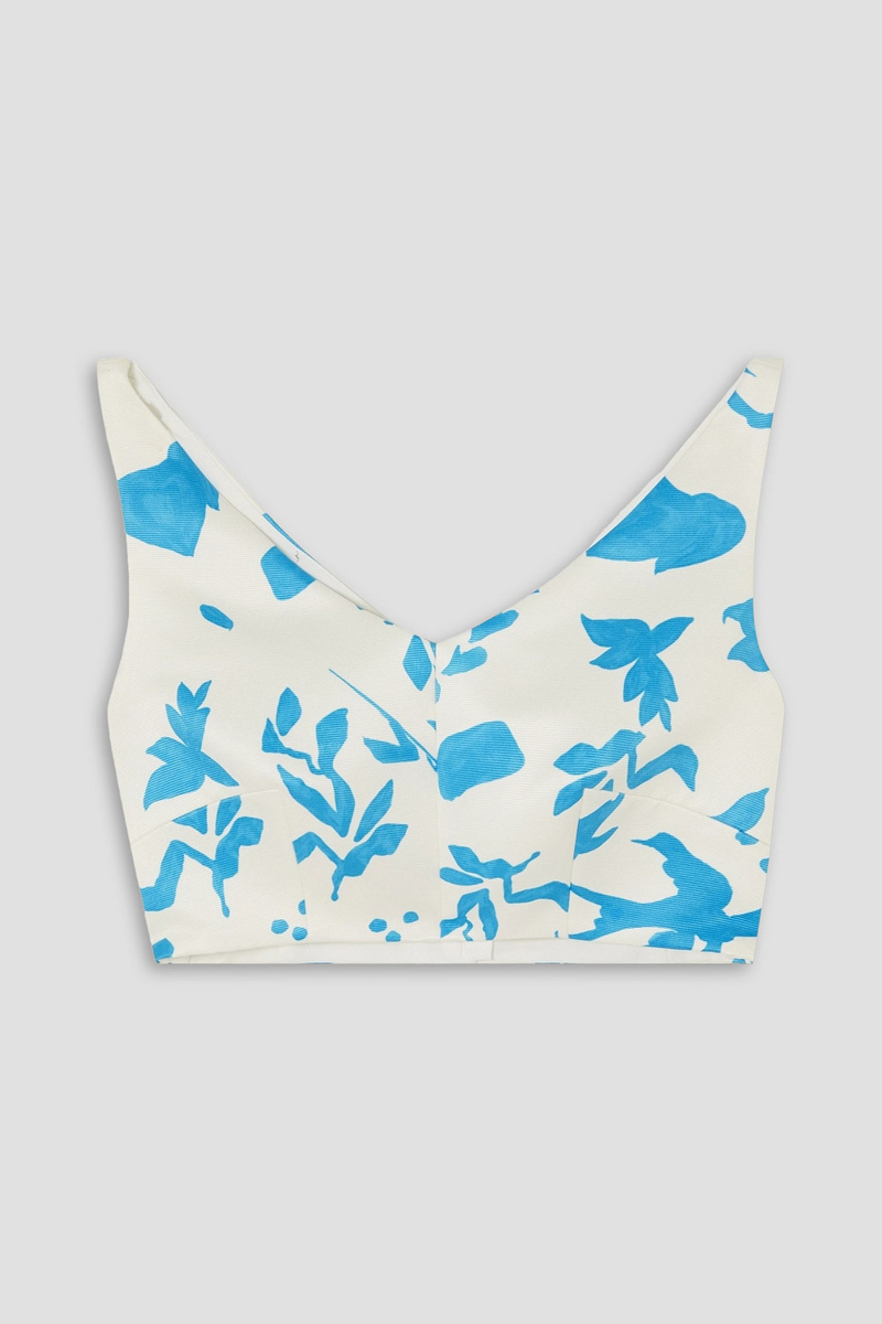 Emilia Wickstead - Solange cropped printed faille top - Blue - UK 14