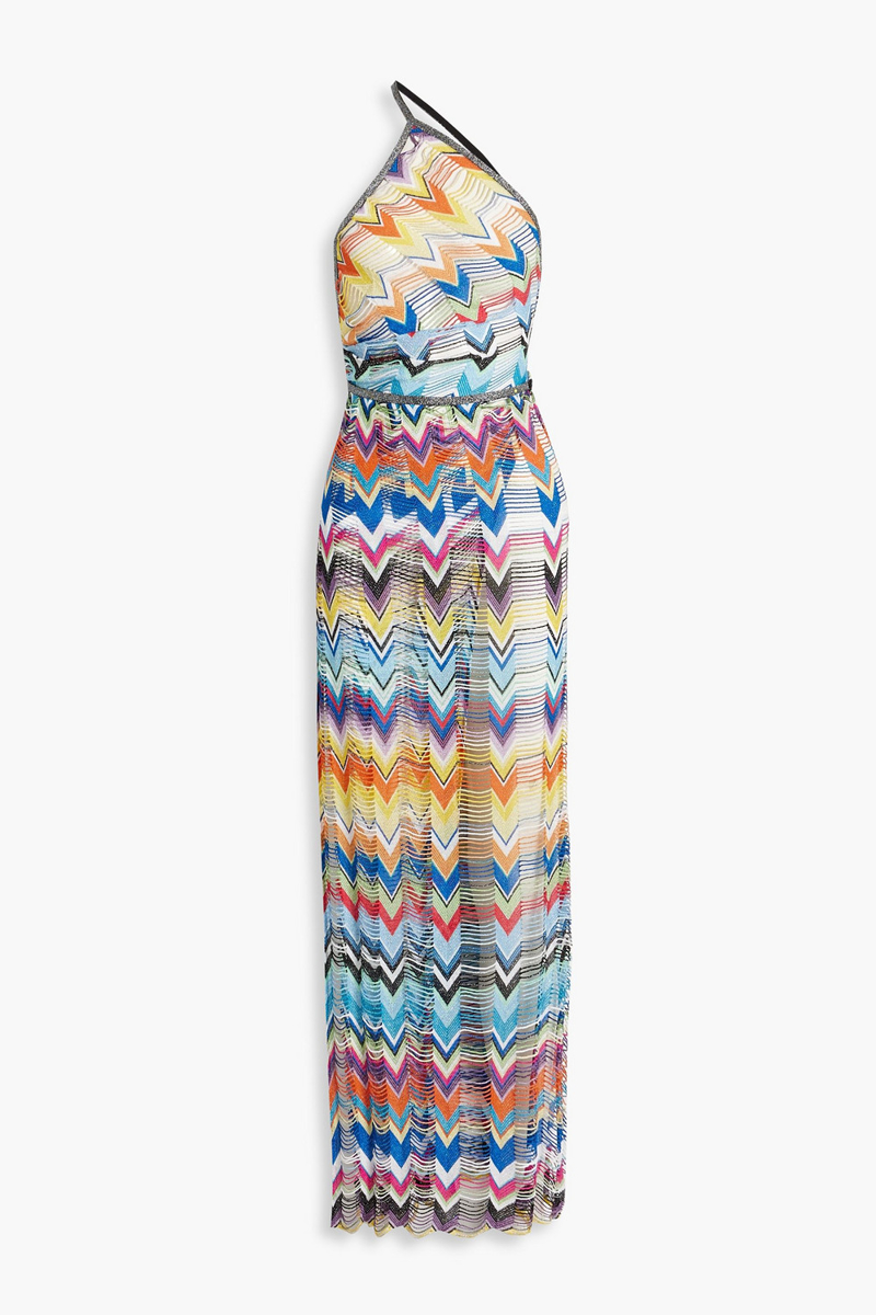 missoni - one-shoulder metallic crochet-knit maxi dress - yellow - m