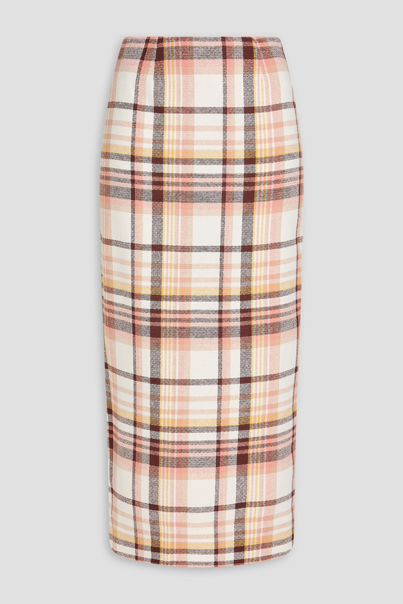 zimmermann - checked linen and cotton-blend midi pencil skirt - white - 00