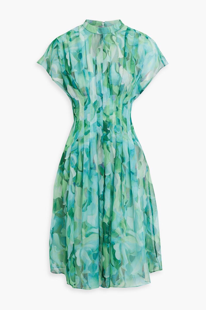 Mikael Aghal - Pleated printed chiffon dress - Green - US 8