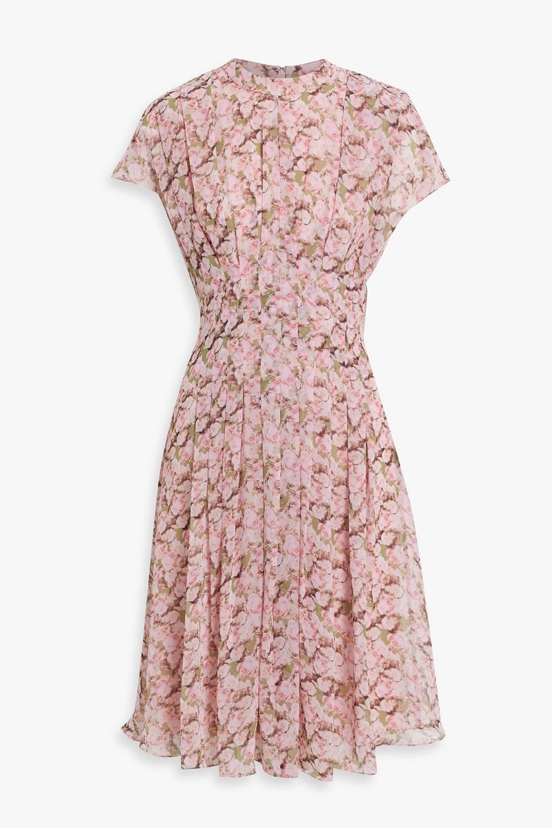 Mikael Aghal - Pleated floral-print chiffon dress - Pink - US 2