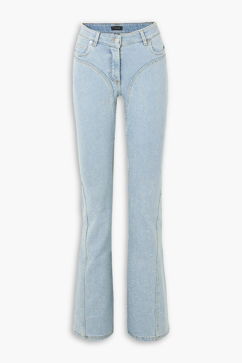 mugler - crystal-embellished flared jeans - blue - fr 36