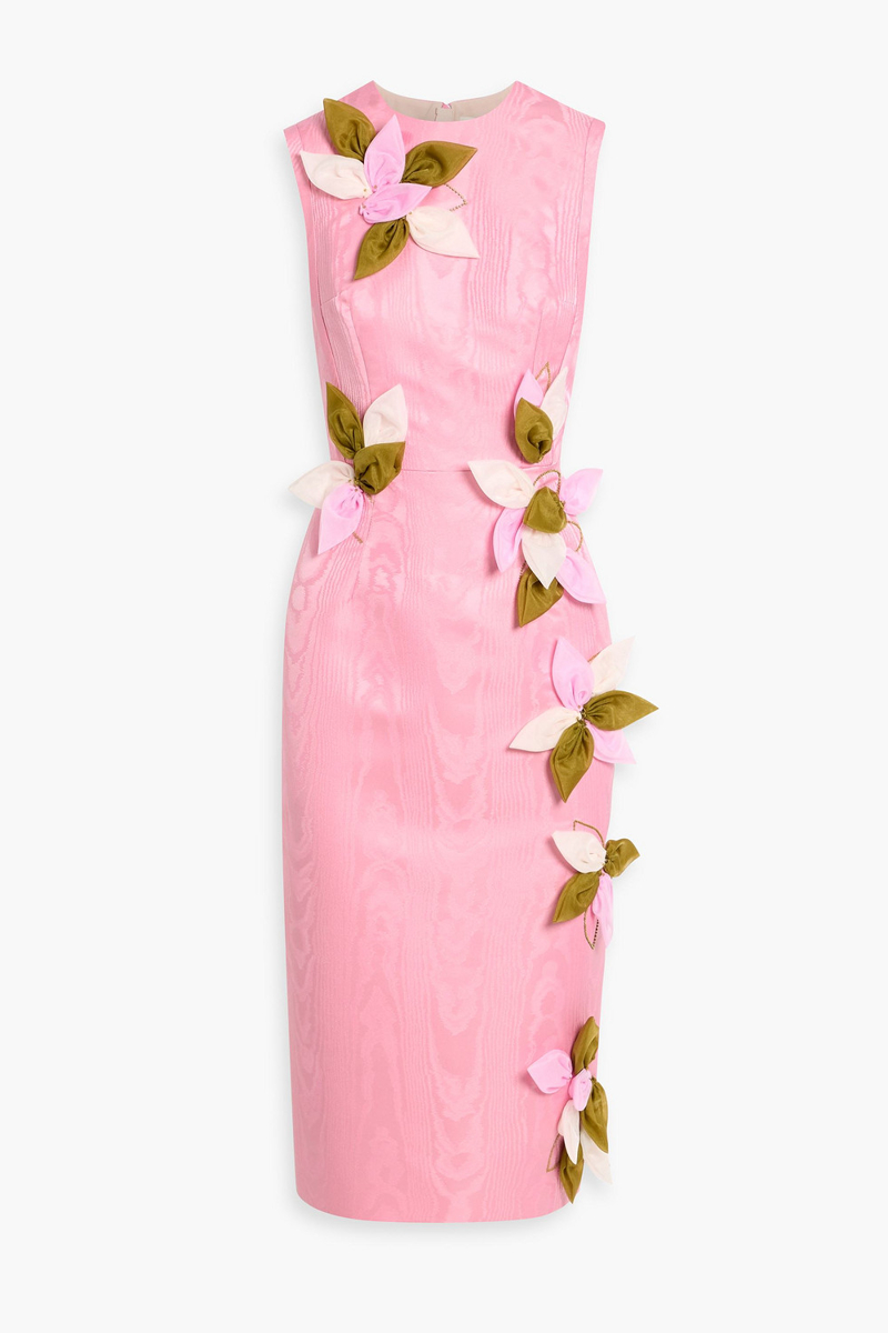 emilia wickstead - cappia floral-appliquéd moire midi dress - pink - uk 8