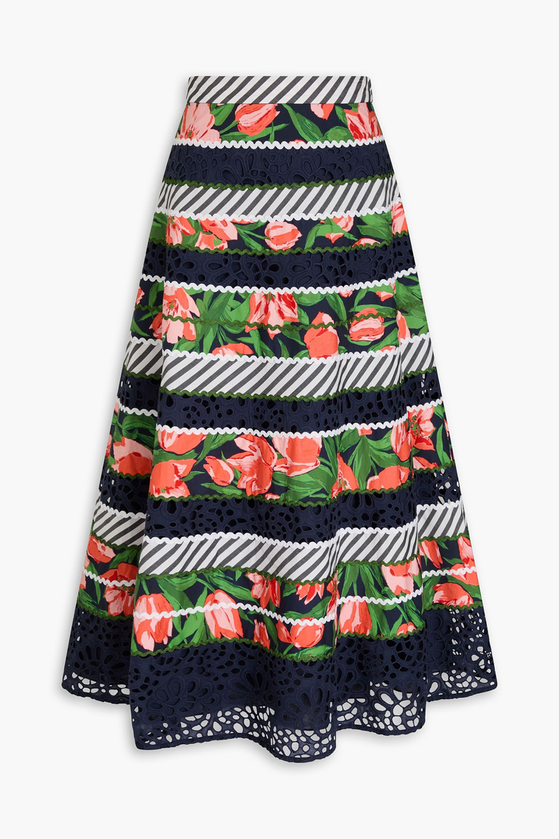 carolina herrera - printed cotton-blend poplin midi skirt - blue - us 12