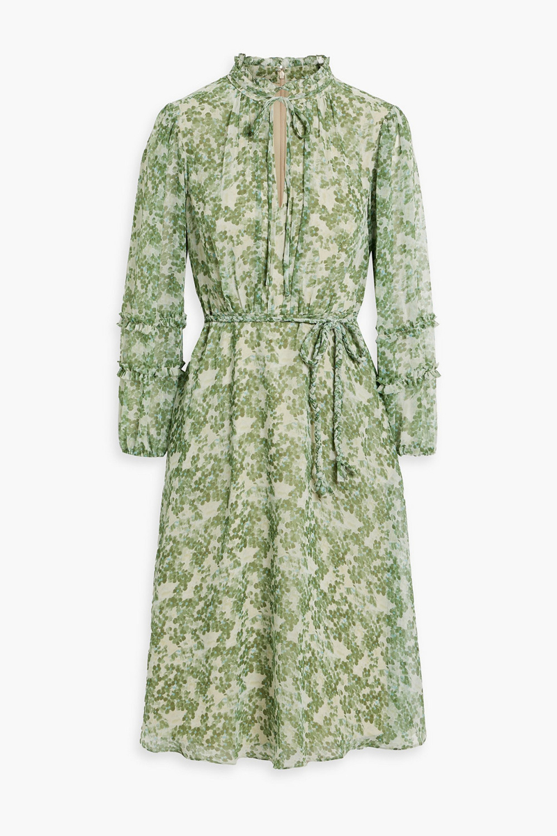 mikael aghal - ruffled floral-print chiffon dress - green - us 2