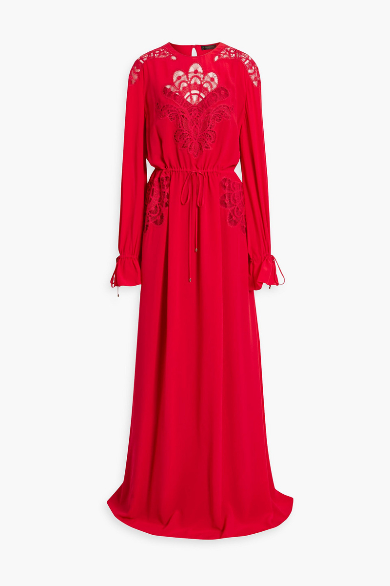 Zuhair Murad - Lace-paneled silk-crepe gown - Red - FR 46