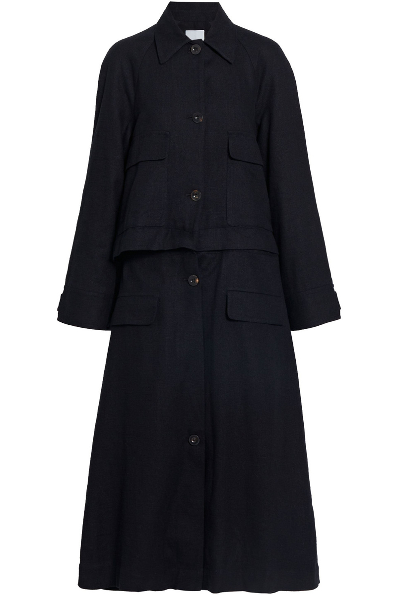 rosetta getty - convertible ramie-twill coat - black - us 4