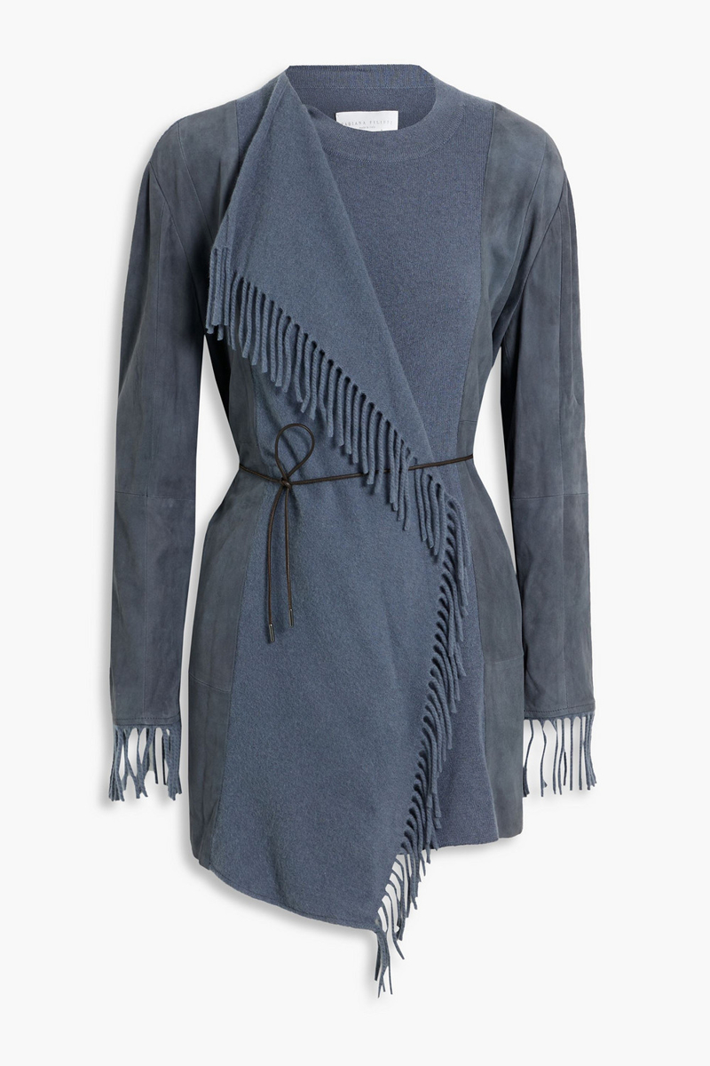 Fabiana Filippi - Suede-paneled merino wool, cashmere and silk-blend cardigan - Blue - IT 44
