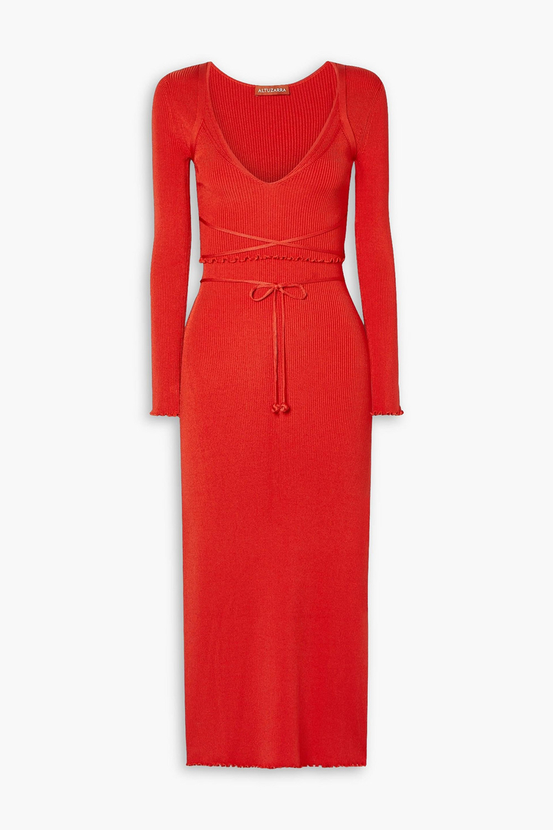 Altuzarra - Damali layered ribbed-knit midi dress - Red - L