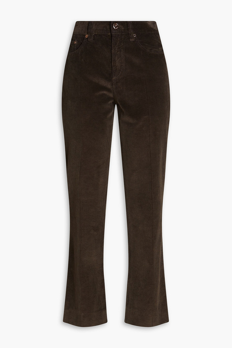 Brunello Cucinelli - Bead-embellished cotton-corduroy bootcut pants - Brown - IT 50