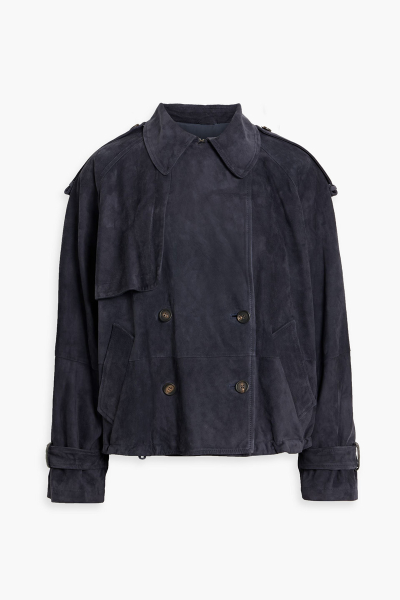 brunello cucinelli - double-breasted suede jacket - blue - it 44