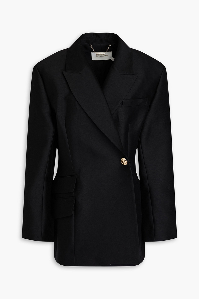 zimmermann - double-breasted wool and silk-blend blazer - black - 00