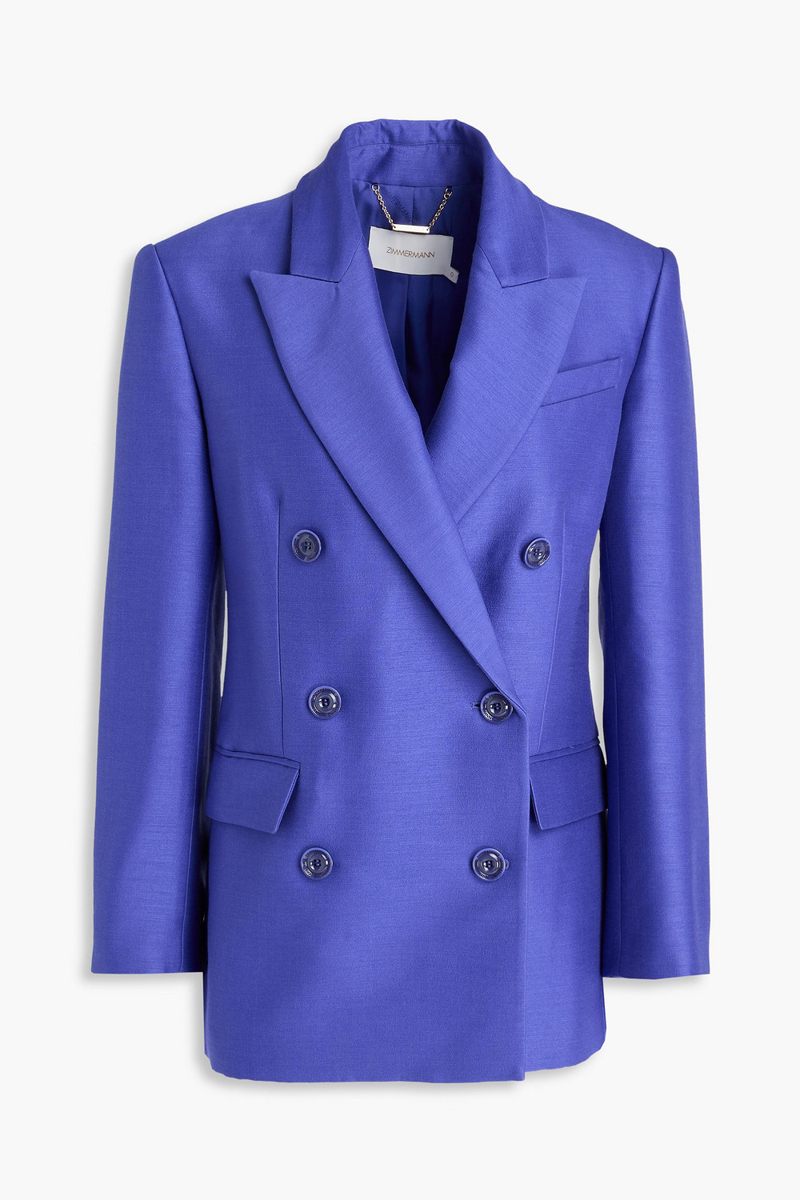 zimmermann - double-breasted wool and silk-blend blazer - blue - 00