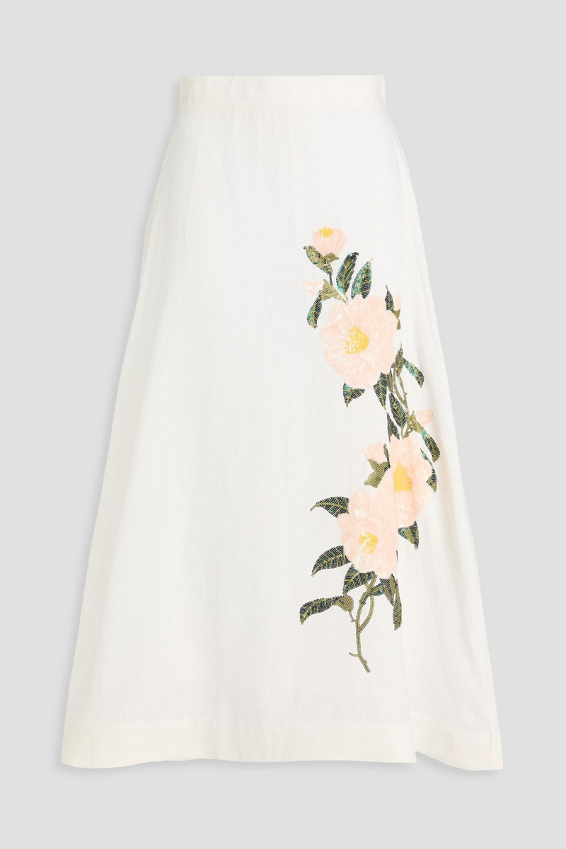 zimmermann - sequin-embellished linen midi skirt - white - 00