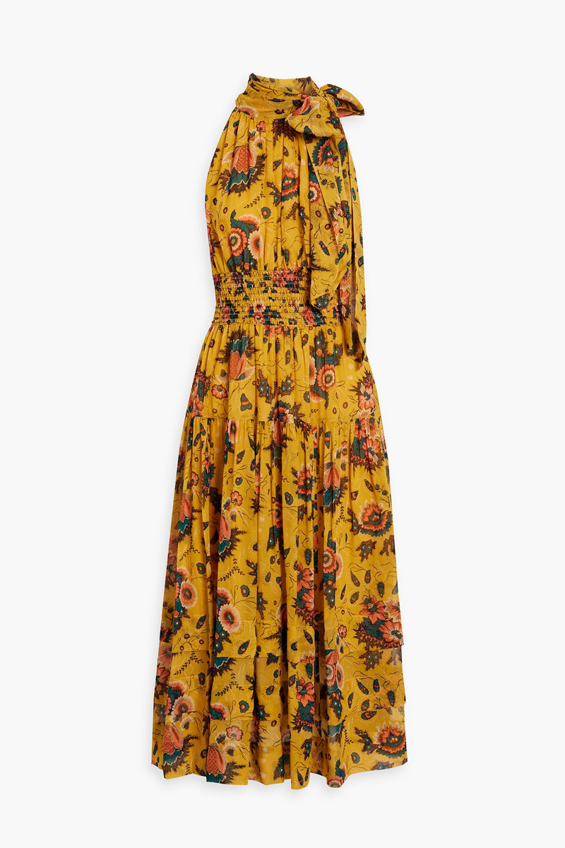 Ulla Johnson - Maya shirred floral-print silk-chiffon midi dress - Yellow - US 0