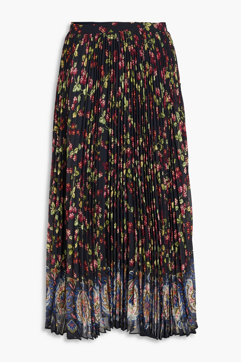 etro - floral-print plissé-georgette midi skirt - blue - it 38