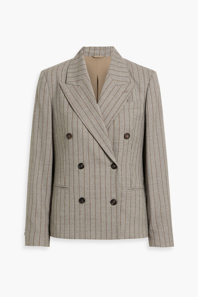 brunello cucinelli - double-breasted pinstriped wool blazer - gray - it 38