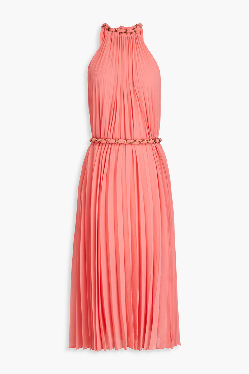 Zimmermann - Chain-embellished pleated georgette halterneck midi dress - Orange - 0
